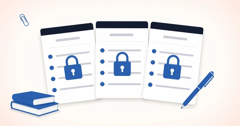 Three identical documents with blue padlocks representing the credit freeze process at all three bureaus.