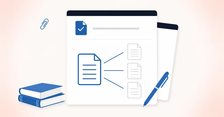 A document connected by lines to three smaller documents, representing a fraud alert reaching all three credit bureaus.