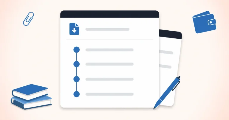 A document with a numbered four-step diagram representing the order to follow after a lost or stolen wallet.